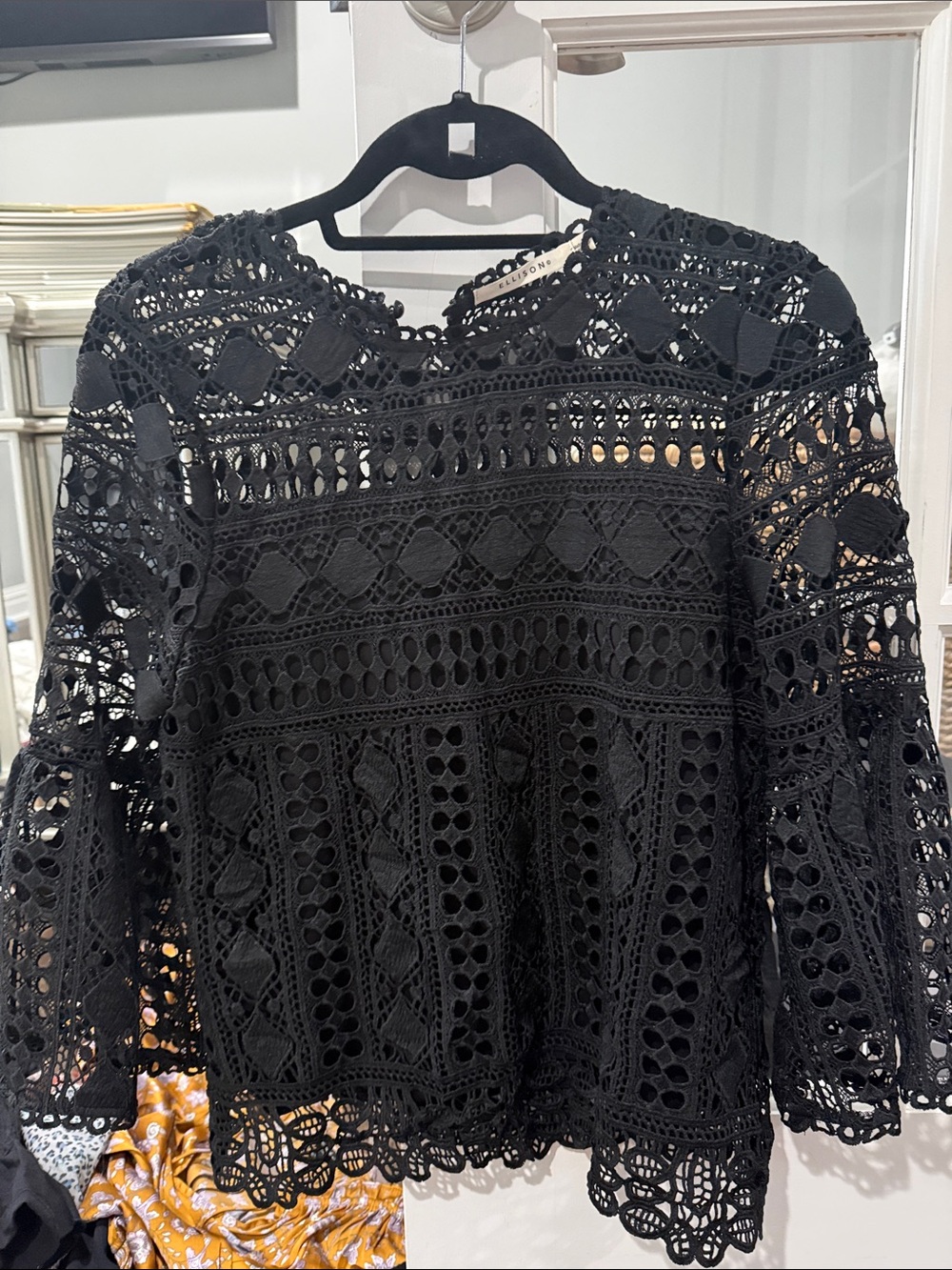 Black Crochet Lace Long-Sleeve Top - Women